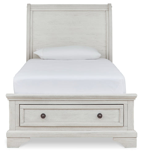 Robbinsdale Antique White Twin Sleigh Storage Bed and Dresser from Ashley - Luna Furniture