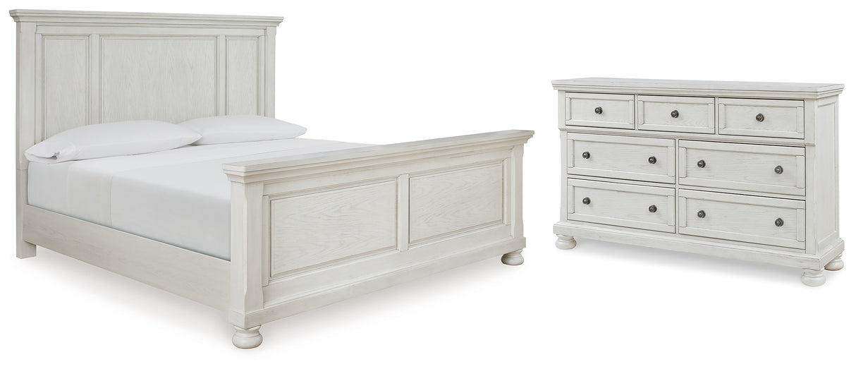 Robbinsdale California King Panel Bed with Dresser in Antique White from Ashley - Luna Furniture