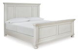 Robbinsdale California King Panel Bed with Mirrored Dresser, Chest and 2 Nightstands in Antique White from Ashley - Luna Furniture