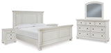 Robbinsdale California King Panel Bed with Mirrored Dresser and 2 Nightstands in Antique White from Ashley - Luna Furniture