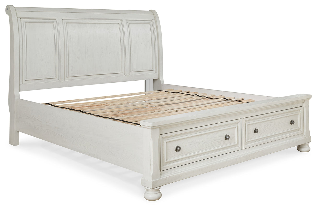 Robbinsdale California King Sleigh Bed with Storage with Dresser in Antique White from Ashley - Luna Furniture