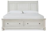 Robbinsdale California King Sleigh Bed with Storage with Mirrored Dresser in Antique White from Ashley - Luna Furniture
