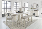 Robbinsdale Counter Height Dining Table and 6 Barstools and Bench in Antique White from Ashley - Luna Furniture