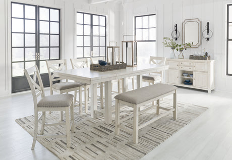 Robbinsdale Counter Height Dining Table and 6 Barstools and Bench in Antique White from Ashley - Luna Furniture