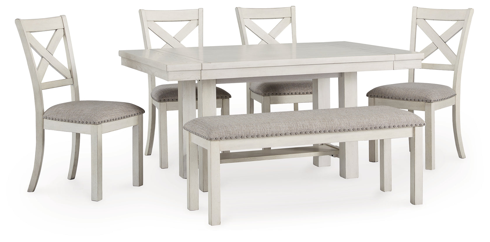 Robbinsdale Dining Table and 4 Chairs and Bench in Antique White from Ashley - Luna Furniture