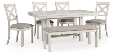 Robbinsdale Dining Table and 4 Chairs and Bench in Antique White from Ashley - Luna Furniture