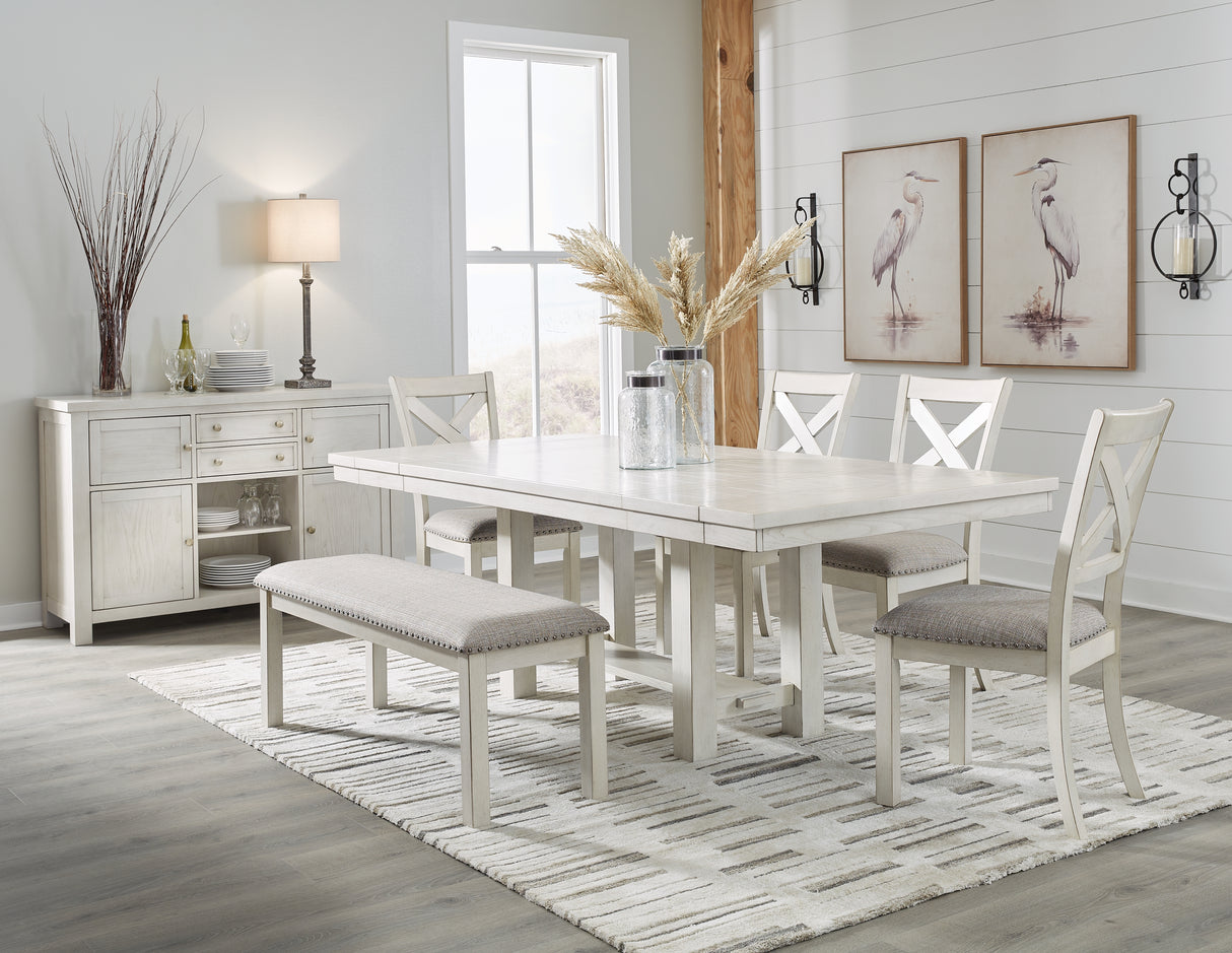 Robbinsdale Dining Table and 4 Chairs and Bench with Storage in Antique White from Ashley - Luna Furniture