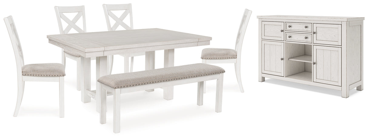 Robbinsdale Dining Table and 4 Chairs and Bench with Storage in Antique White from Ashley - Luna Furniture