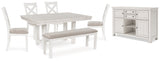 Robbinsdale Dining Table and 4 Chairs and Bench with Storage in Antique White from Ashley - Luna Furniture