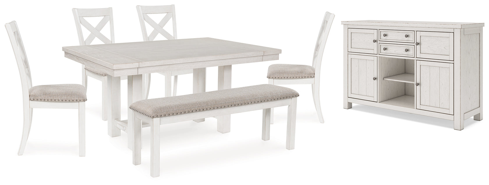 Robbinsdale Dining Table and 4 Chairs and Bench with Storage in Antique White from Ashley - Luna Furniture