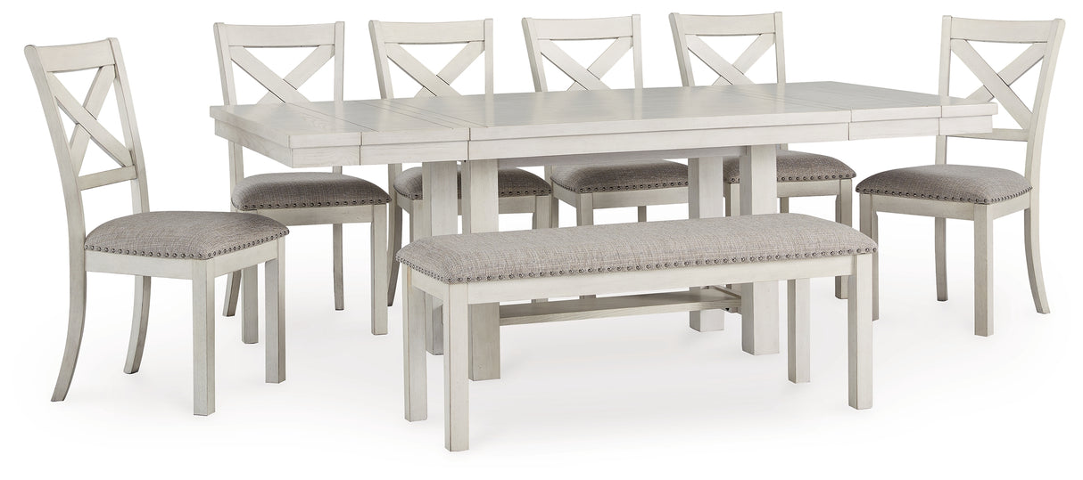 Robbinsdale Dining Table and 6 Chairs and Bench in Antique White from Ashley - Luna Furniture