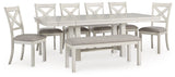 Robbinsdale Dining Table and 6 Chairs and Bench in Antique White from Ashley - Luna Furniture