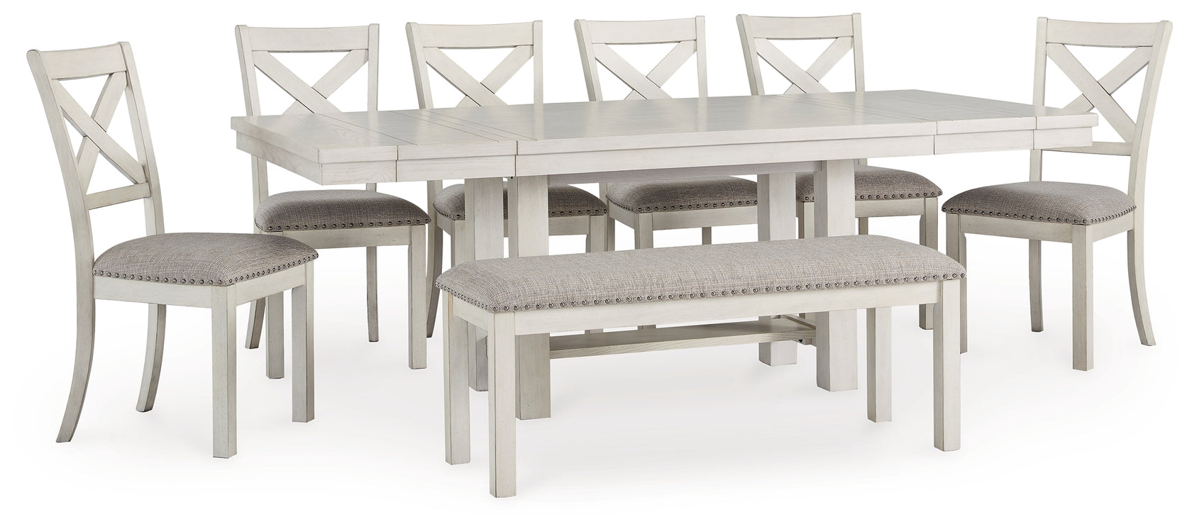 Robbinsdale Dining Table and 6 Chairs and Bench in Antique White from Ashley - Luna Furniture