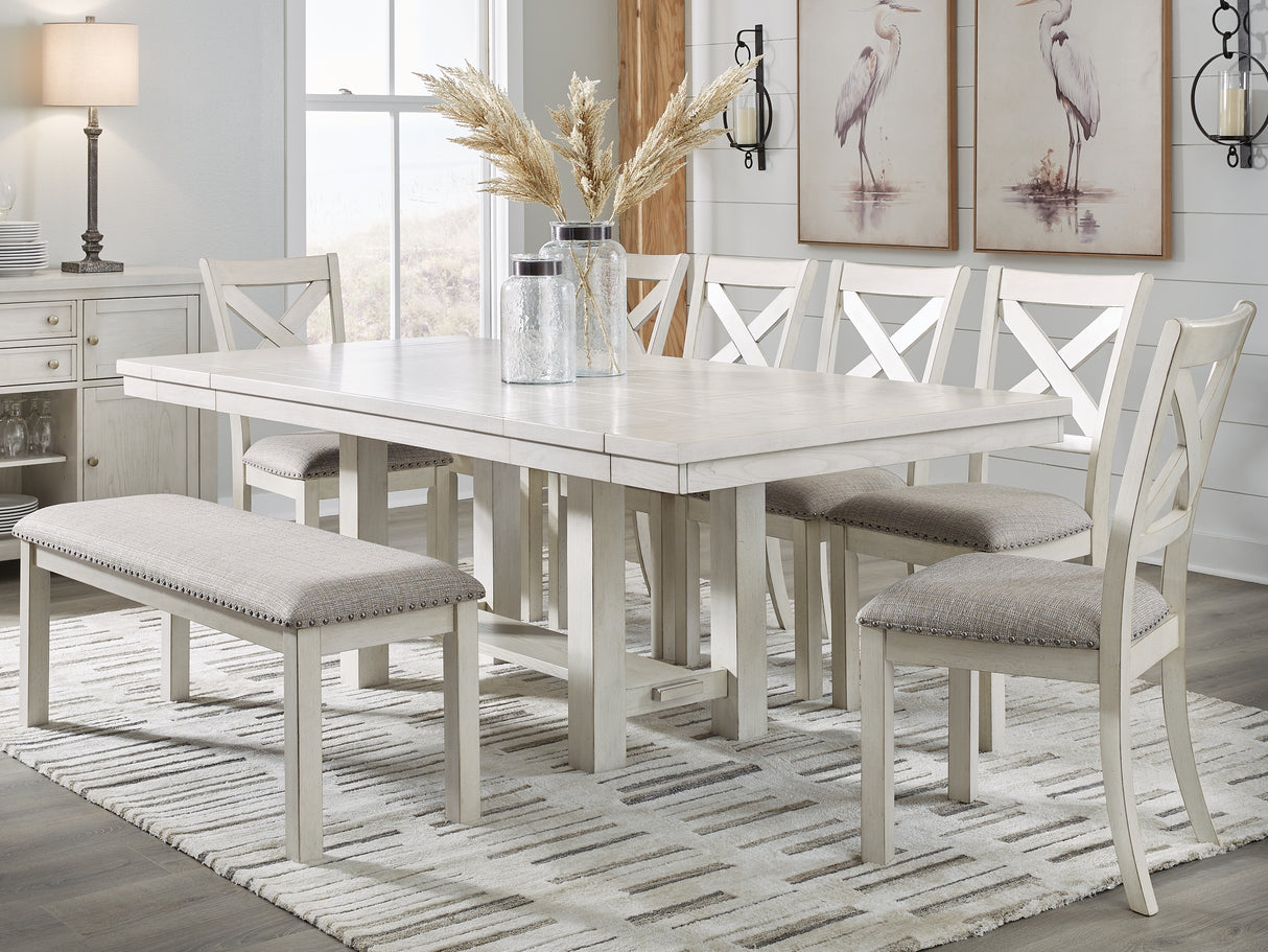 Robbinsdale Dining Table and 6 Chairs and Bench in Antique White from Ashley - Luna Furniture