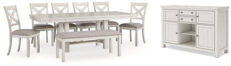 Robbinsdale Dining Table and 6 Chairs and Bench with Storage in Antique White from Ashley - Luna Furniture