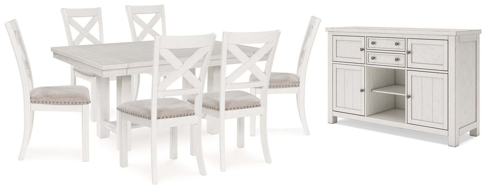 Robbinsdale Dining Table and 6 Chairs with Storage in Antique White from Ashley - Luna Furniture