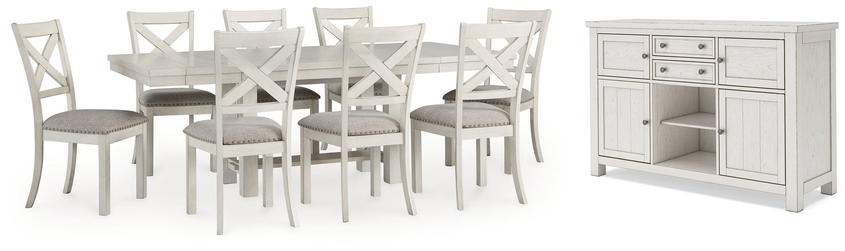Robbinsdale Dining Table and 8 Chairs with Storage in Antique White from Ashley - Luna Furniture