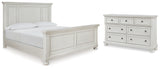Robbinsdale King Panel Bed with Dresser in Antique White from Ashley - Luna Furniture