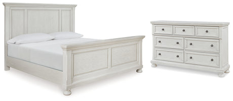 Robbinsdale King Panel Bed with Dresser in Antique White from Ashley - Luna Furniture