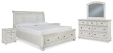 Robbinsdale King Sleigh Bed with Storage with Mirrored Dresser and 2 Nightstands in Antique White from Ashley - Luna Furniture