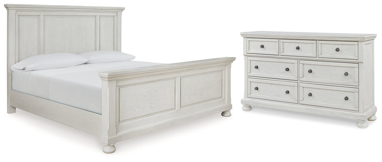 Robbinsdale Queen Panel Bed with Dresser in Antique White from Ashley - Luna Furniture