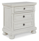 Robbinsdale Queen Panel Bed with Mirrored Dresser, Chest and 2 Nightstands in Antique White from Ashley - Luna Furniture