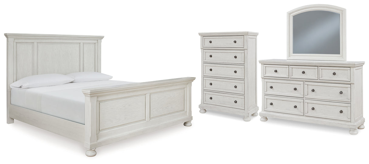 Robbinsdale Queen Panel Bed with Mirrored Dresser and Chest in Antique White from Ashley - Luna Furniture