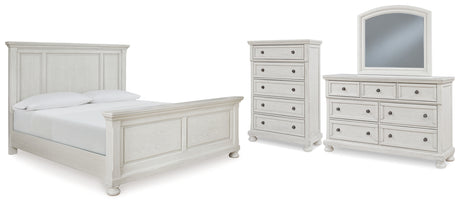 Robbinsdale Queen Panel Bed with Mirrored Dresser and Chest in Antique White from Ashley - Luna Furniture