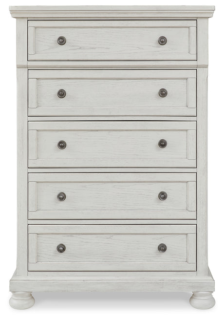 Robbinsdale Queen Panel Storage Bed with Mirrored Dresser and Chest in Antique White from Ashley - Luna Furniture