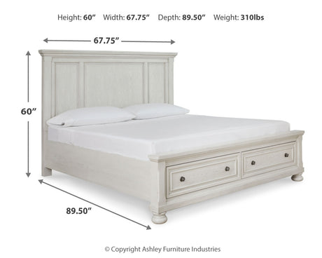 Robbinsdale Queen Panel Storage Bed with Mirrored Dresser and Chest in Antique White from Ashley - Luna Furniture