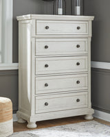 Robbinsdale Queen Panel Storage Bed with Mirrored Dresser and Chest in Antique White from Ashley - Luna Furniture