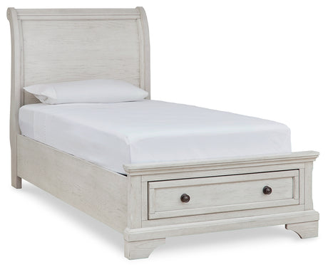 Robbinsdale Twin Sleigh Storage Bed with Mirrored Dresser and Nightstand in Antique White from Ashley - Luna Furniture