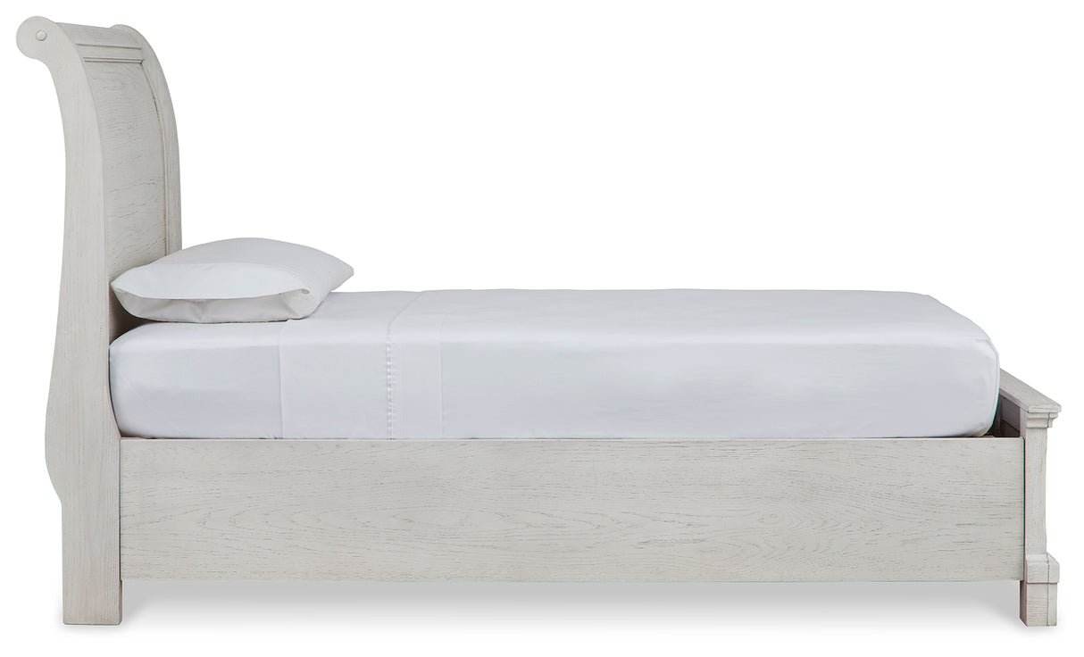 Robbinsdale Twin Sleigh Storage Bed with Mirrored Dresser and Nightstand in Antique White from Ashley - Luna Furniture