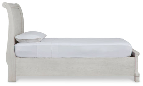 Robbinsdale Twin Sleigh Storage Bed with Mirrored Dresser and Nightstand in Antique White from Ashley - Luna Furniture