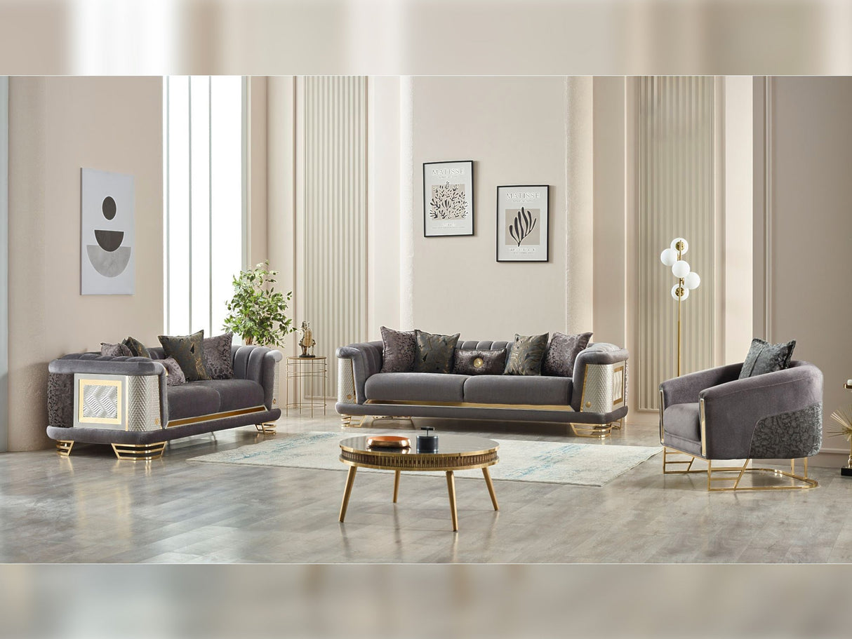 Romans 3-pieces (Sofa & Loveseat & Chair) Livingroom Set in Grey from Furnia - Luna Furniture