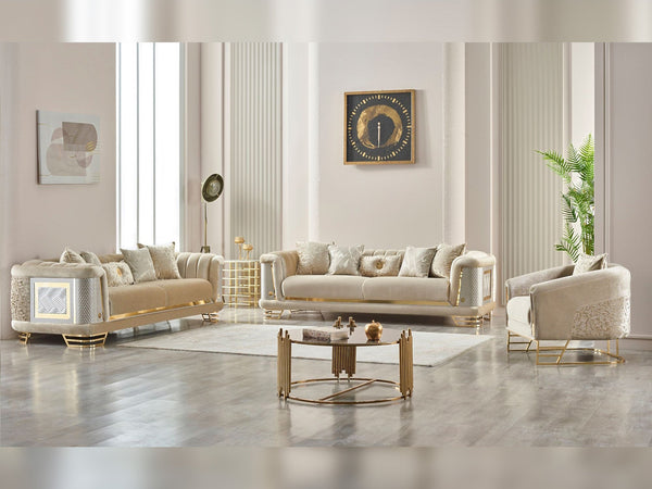 Romans 3-pieces (Sofa & Loveseat & Chair) Livingroom Set in Beige