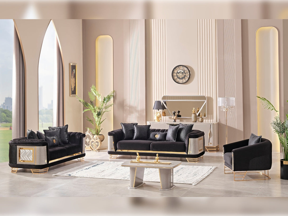 Romans 3-pieces (Sofa & Loveseat & Chair) Livingroom Set in Black from Furnia - Luna Furniture