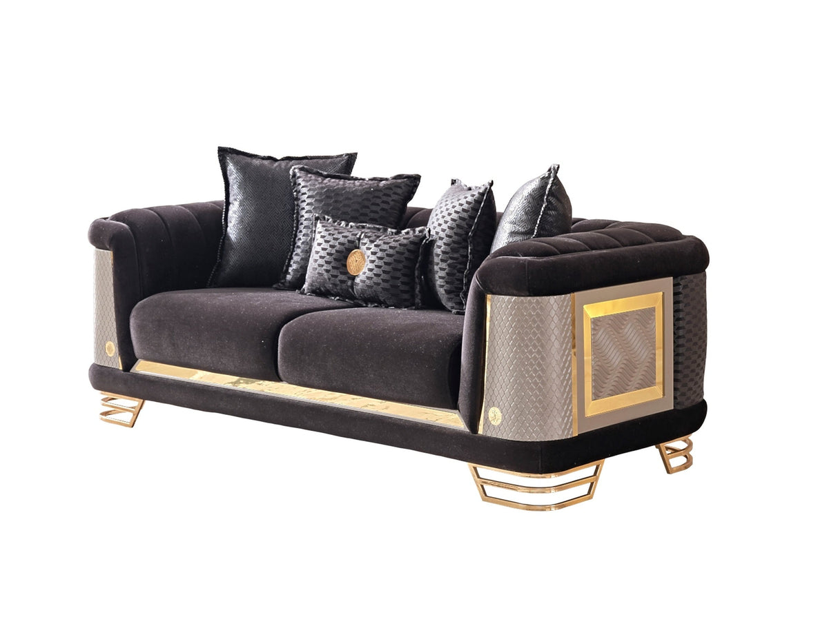 Romans 3-pieces (Sofa & Loveseat & Chair) Livingroom Set in Black from Furnia - Luna Furniture