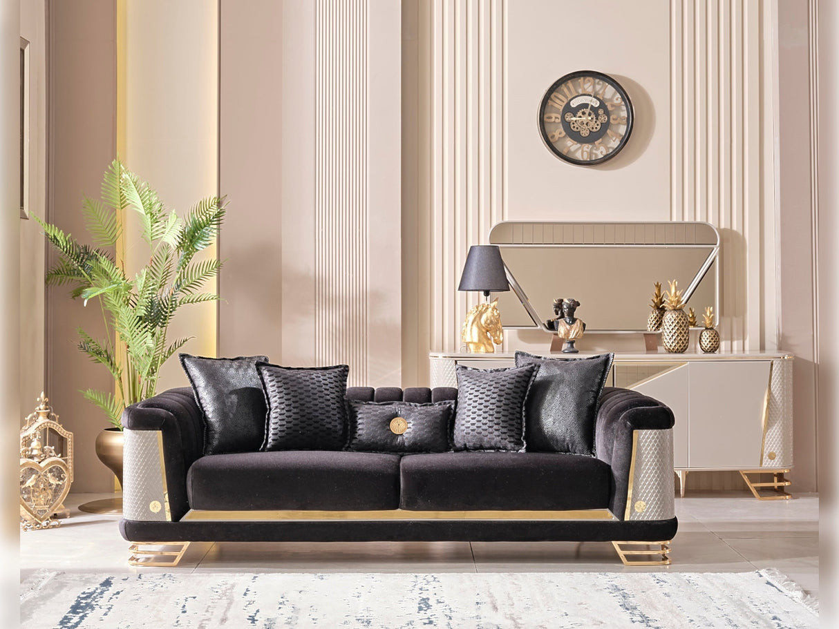 Romans Stationary Sofa in Black from Furnia - Luna Furniture