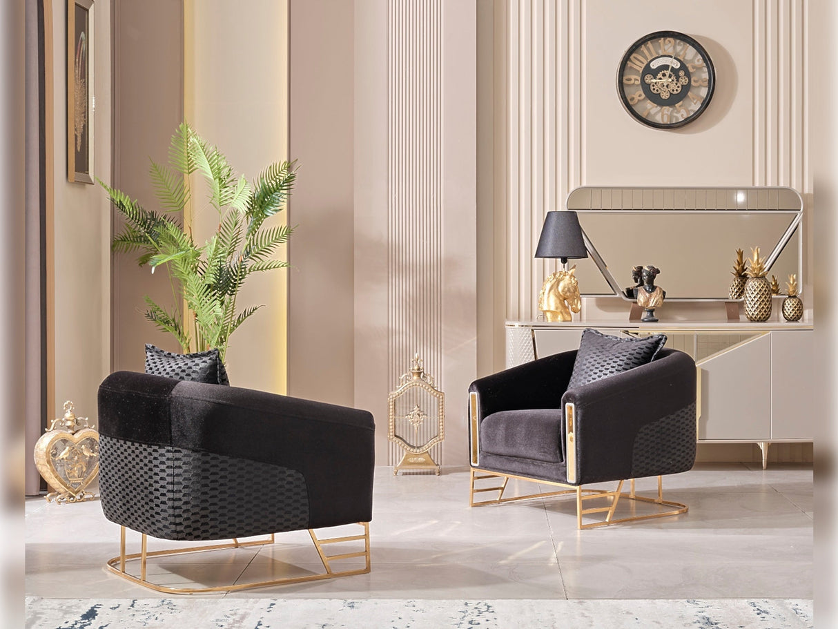 Romans 3-pieces (Sofa & Loveseat & Chair) Livingroom Set in Black from Furnia - Luna Furniture