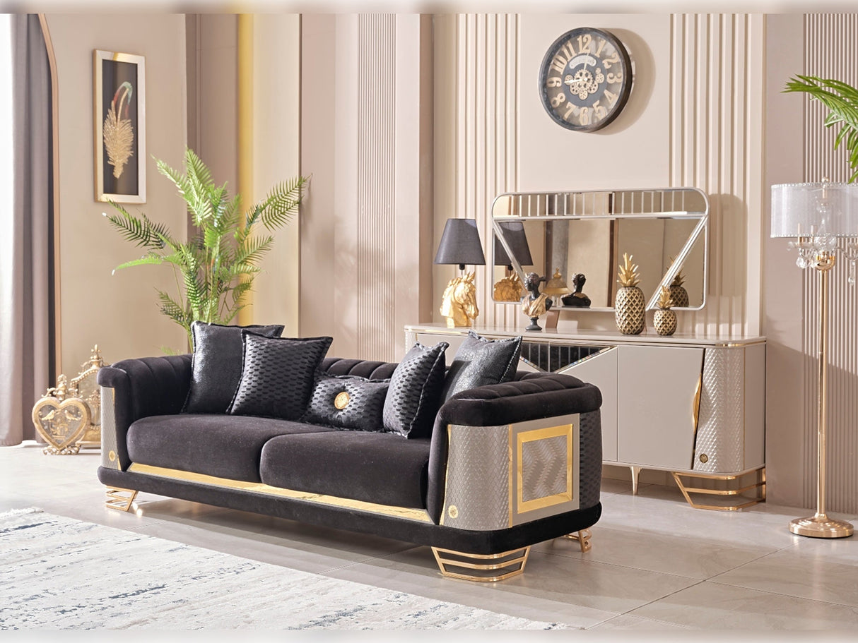 Romans 3-pieces (Sofa & Loveseat & Chair) Livingroom Set in Black from Furnia - Luna Furniture