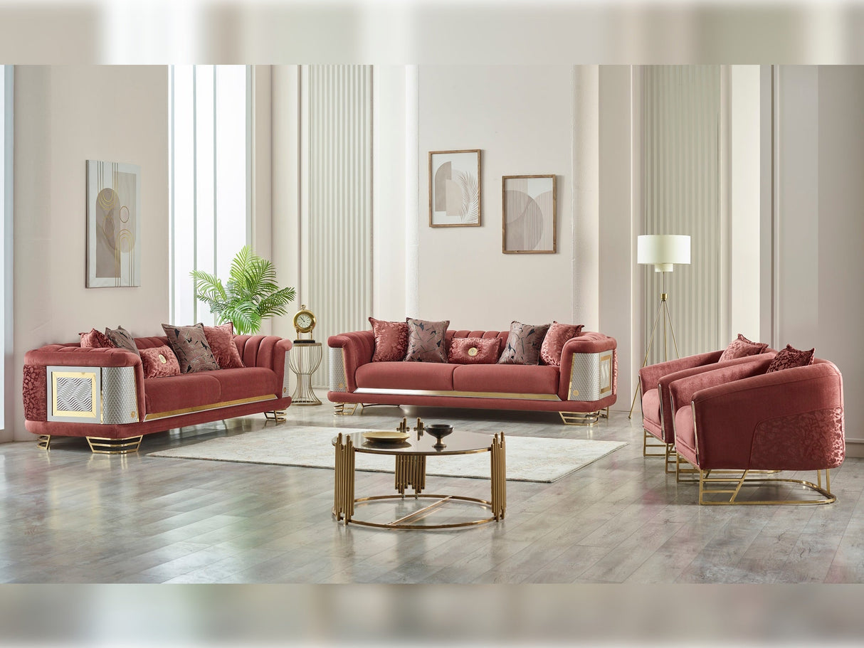 Romans Stationary Sofa in Brick from Furnia - Luna Furniture