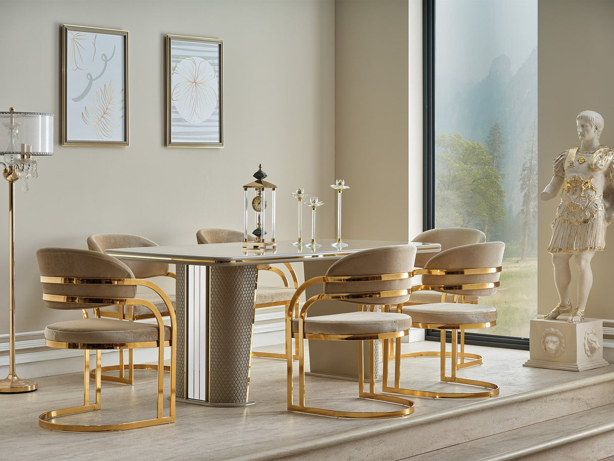 Romans Diningroom (Consol With Mirror & Dining Table & 6 Dining Chair) from Furnia - Luna Furniture