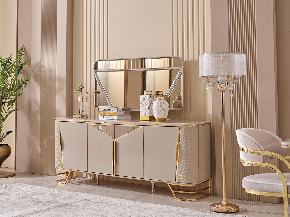 Romans Diningroom (Consol With Mirror & Dining Table & 6 Dining Chair) from Furnia - Luna Furniture