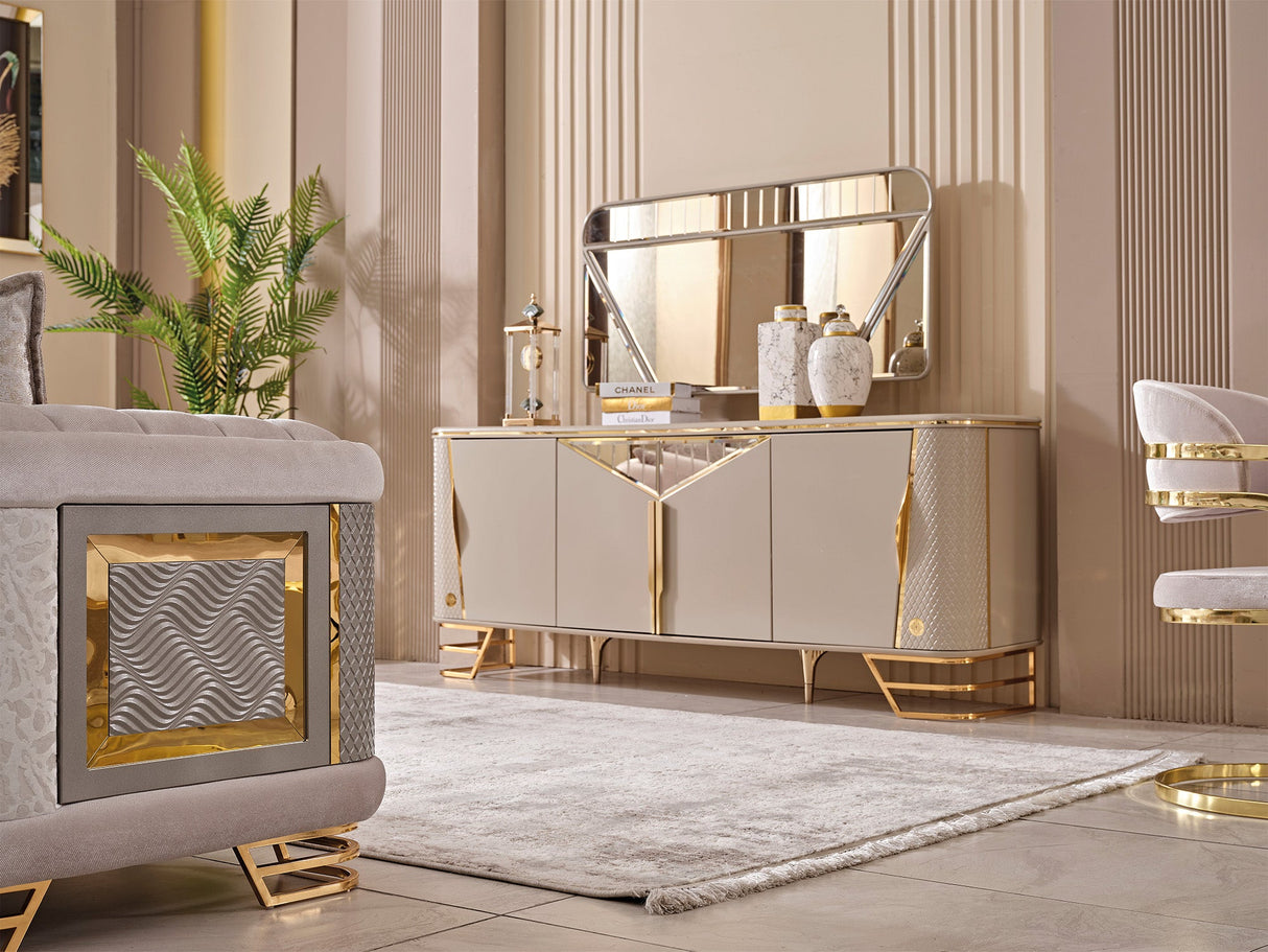 Romans Diningroom (Consol With Mirror & Dining Table & 6 Dining Chair) from Furnia - Luna Furniture