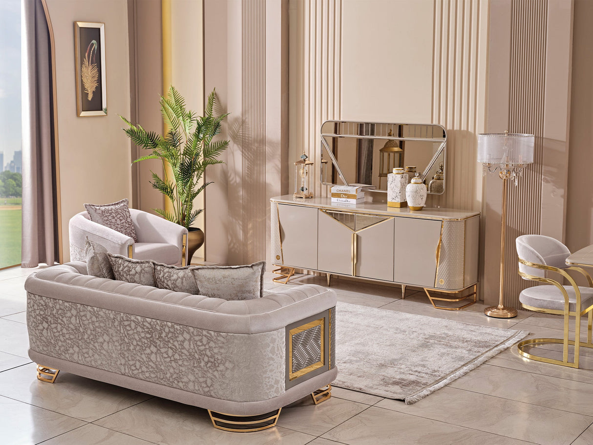 Romans Diningroom (Consol With Mirror & Dining Table & 6 Dining Chair) from Furnia - Luna Furniture