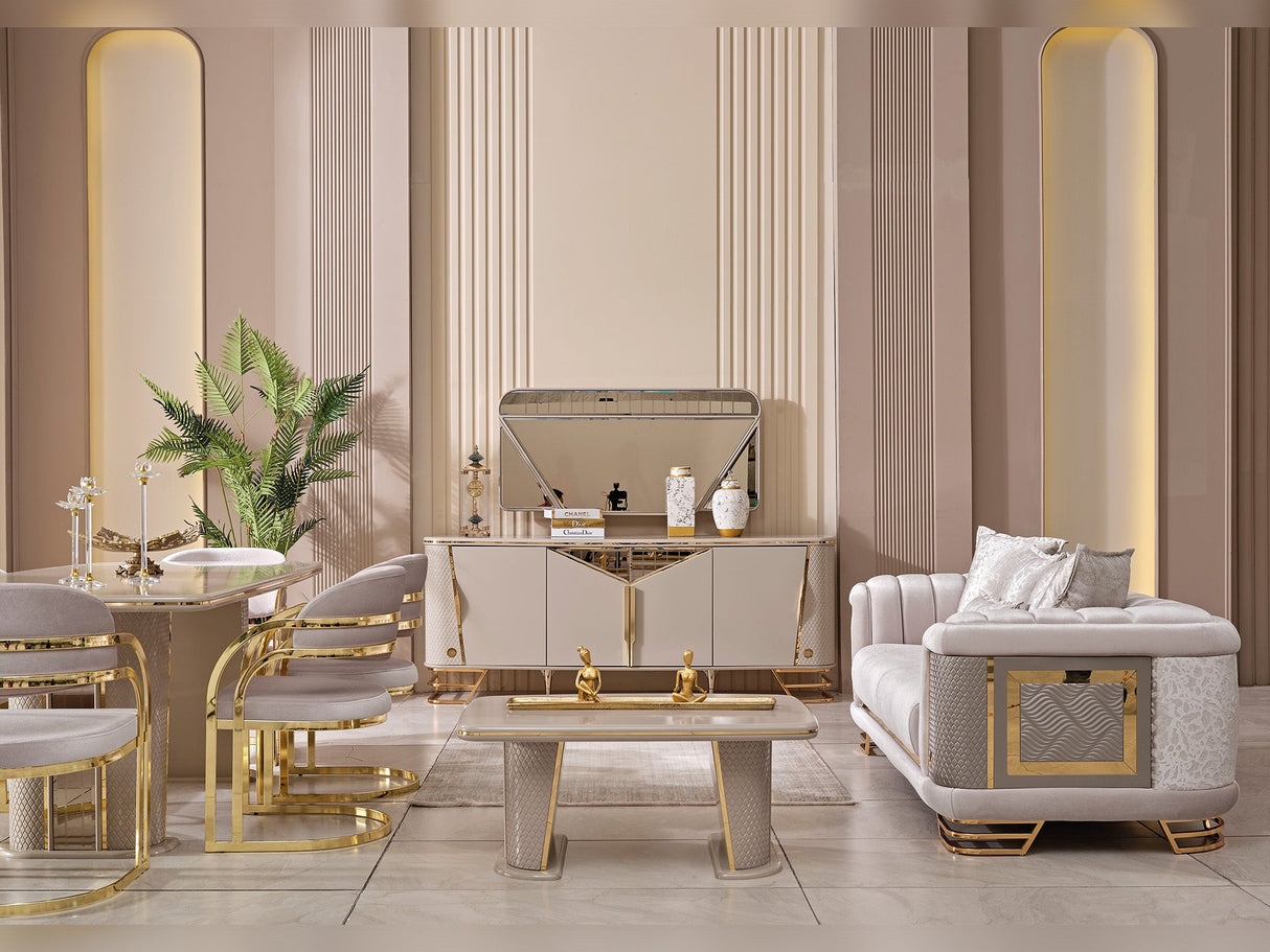 Romans Diningroom (Consol With Mirror & Dining Table & 6 Dining Chair) from Furnia - Luna Furniture