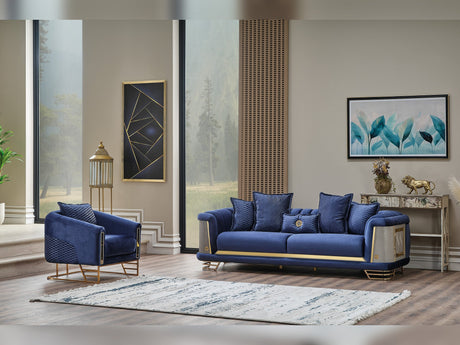 Romans 3-pieces (Sofa & Loveseat & Chair) Livingroom Set Navy in Blue from Furnia - Luna Furniture