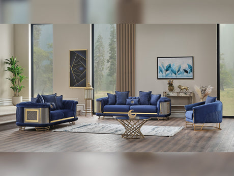 Romans 3-pieces (Sofa & Loveseat & Chair) Livingroom Set Navy in Blue from Furnia - Luna Furniture