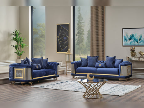 Romans 3-pieces (Sofa & Loveseat & Chair) Livingroom Set Navy in Blue from Furnia - Luna Furniture